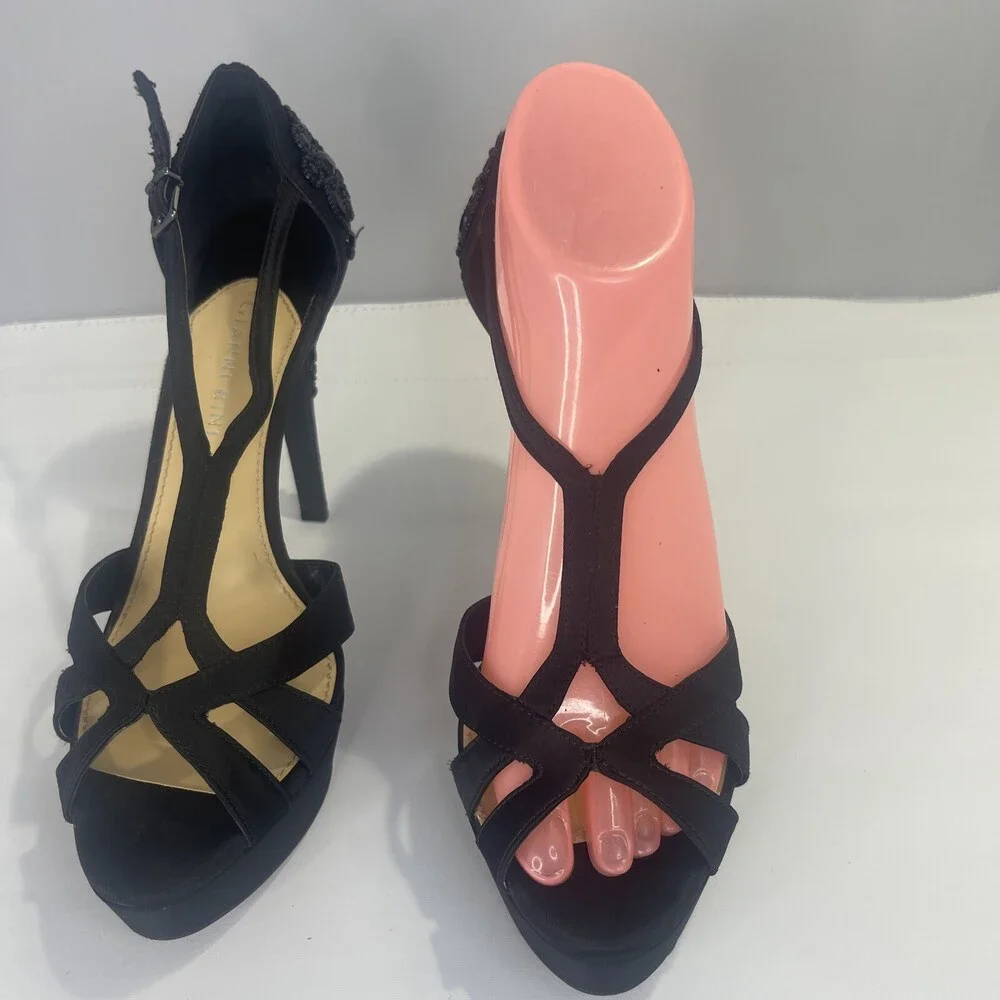 GIANNI BINI CUSTOMIZED BEADED MELISSA 8.5M Black Platform Stiletto Heels WEDDING